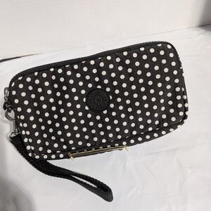 Kipling Black and White Polka Dot Wristlet